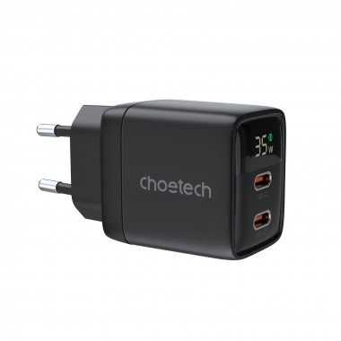 СЗУ Choetech 35W GaN Dual USB-C Display Wall Charger Black