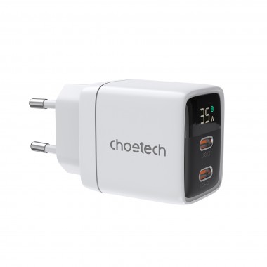 СЗУ Choetech 35W GaN Dual USB-C Display Wall Charger White