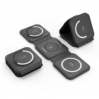 БЗУ Choetech 3 in 1 Foldable Magnetic Wireless Charger Black