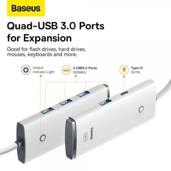 Type-C-Хаб Baseus Lite Series 4-Port Type-C to USB 3.0*4 (2m)