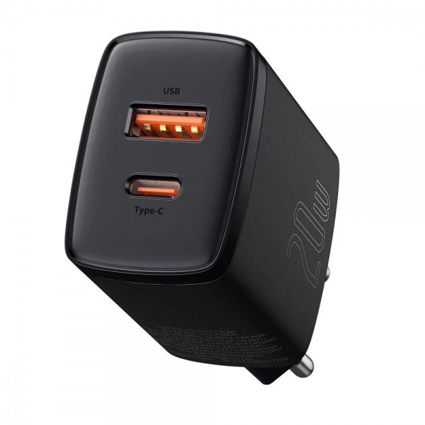 СЗУ Baseus Compact Quick Charger 20W QC + PD (1Type-C + 1USB) black