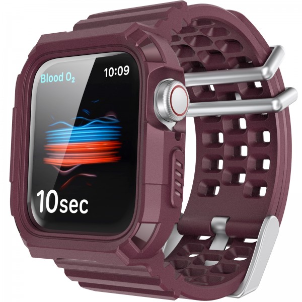 Ремінець AhaStyle Matte TPU Band з Rugged Bumper Case для Apple Watch 42/44/45 mm Burgundy