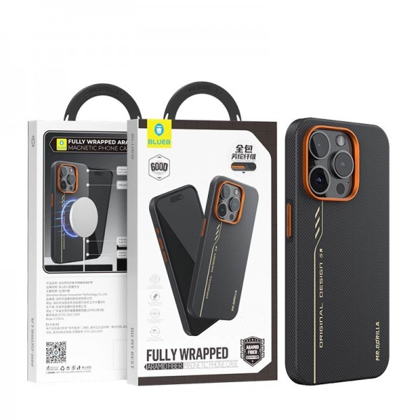 Чохол Blueo Fully Wrapped Aramid Fiber Case для iPhone 15 Pro Black/Orange