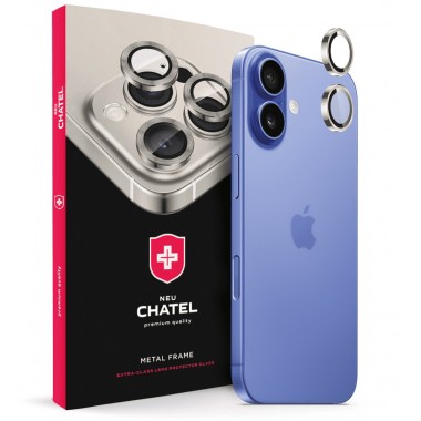 Защитное стекло на камеру +NEU Chatel Metal Frame Lens Protector Glass for iPhone 16/16 Plus Silver