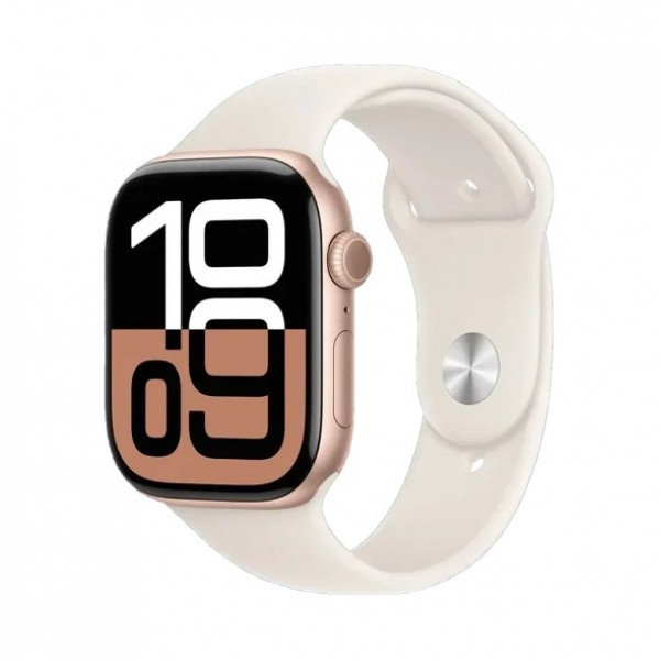 New Apple Watch Series 10 GPS 42mm Rose Gold Alu. Case w. Light Blush Sport Band - M/L (MWWJ3)