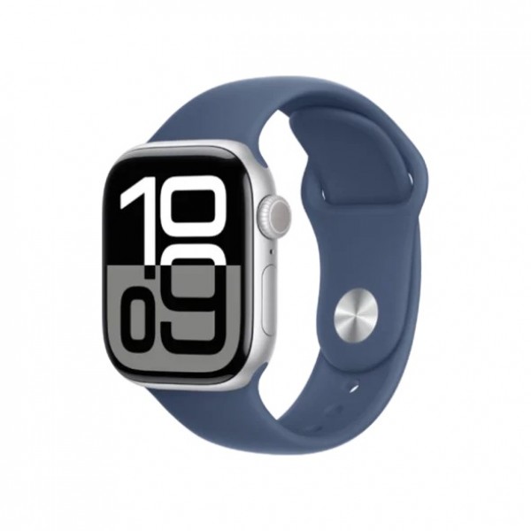 New Apple Watch Series 10 GPS 42mm Silver Aluminium Case with Denim Sport Band - S/M (MWWA3)