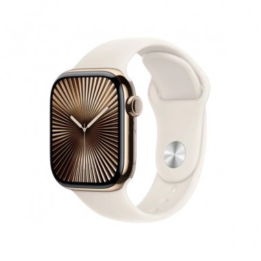 New Apple Watch Series 10 GPS + Cellular 42mm Gold Titanium Case with Starlight Sport Band - S/M (MX063)