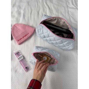 Косметичка MyCream для Dyson блакитна клітина з рожевою квіточкою