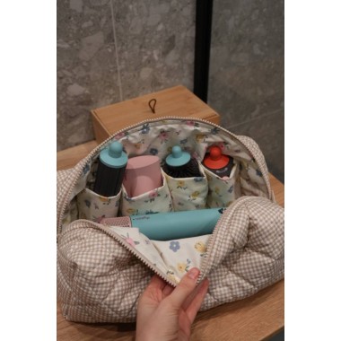 Косметичка MyCream Big для Dyson з відділеннями для насадок бежева клітинка з квіточкою