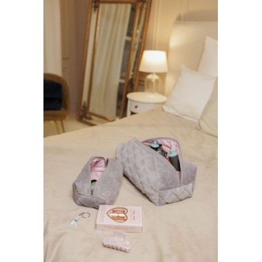 Косметичка MyCream Big для Dyson з відділеннями для насадок сіра з рожевою клітинкою