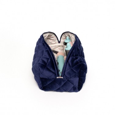 Косметичка MyCream Big для Dyson із відділеннями темно-синя з рожевою квіточкою.