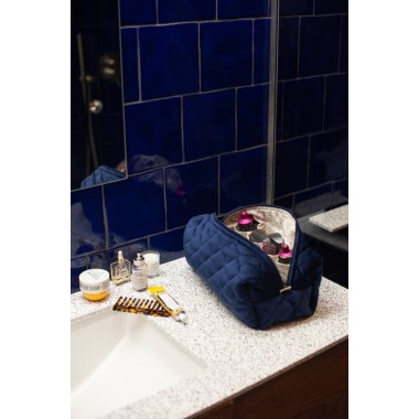 Косметичка MyCream Big для Dyson із відділеннями темно-синя з рожевою квіточкою.