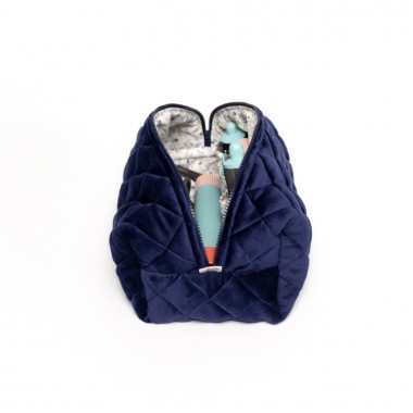 Косметичка MyCream Big для Dyson з відділеннями темно-синя з маленькою синьою квіточкою