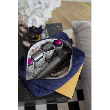 Косметичка MyCream Big для Dyson з відділеннями темно-синя з маленькою синьою квіточкою