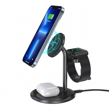 БЗУ Choetech Magnetic 3 in 1 Magnetic Wireless Charging Stand Black