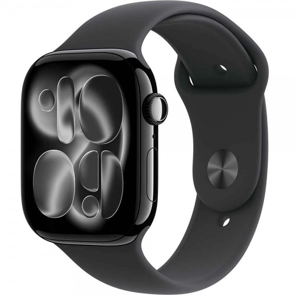 New Apple Watch Series 11 42mm Jet Black Aluminum Case with Black Sport Band S/M MEQT4