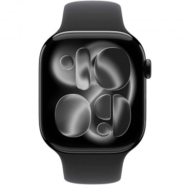 New Apple Watch Series 11 42mm Jet Black Aluminum Case with Black Sport Band S/M MEQT4