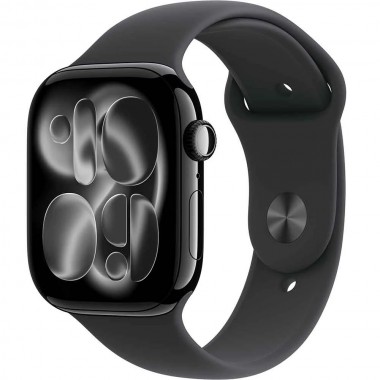 New Apple Watch Series 11 46mm Jet Black Aluminum Case with Black Sport Band S/M MEUW4