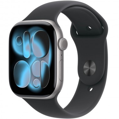 New Apple Watch Series 11 42mm Space Gray Aluminum Case with Black Sport Band M/L MEQX4