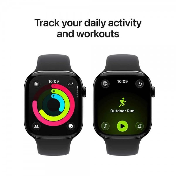 New Apple Watch Series 11 42mm Space Gray Aluminum Case with Black Sport Band S/M MEQW4