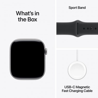 New Apple Watch Series 11 46mm Space Gray Aluminum Case with Black Sport Band S/M MEV04