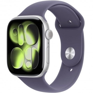 New Apple Watch Series 11 42mm Silver Aluminum Case with Purple Fog Sport Band M/L MEU74