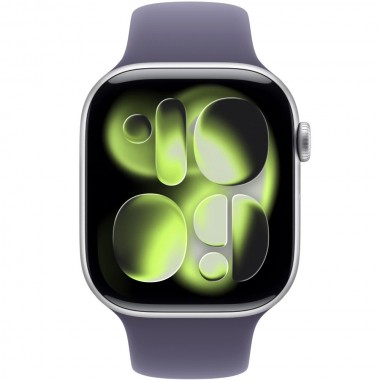 New Apple Watch Series 11 46mm Silver Aluminum Case with Purple Fog Sport Band S/M MEV94