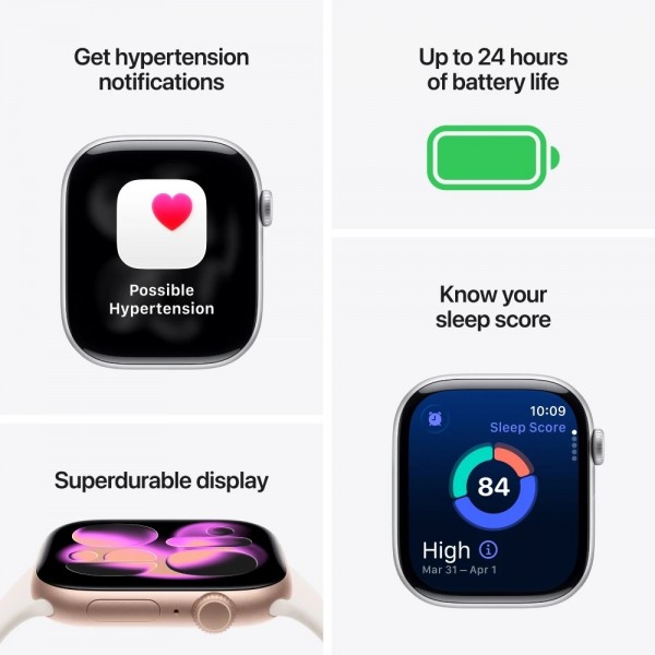 New Apple Watch Series 11 42mm Rose Gold Aluminum Case with Light Blush Sport Band S/M MEU04