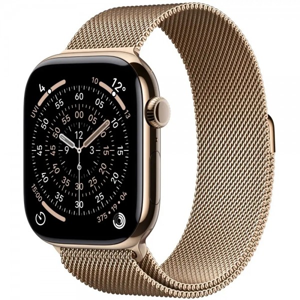 New Apple Watch Series 11 42mm Gold Titanium Aluminum Case with Gold Milanese Loop M/L MF8Y4