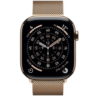 New Apple Watch Series 11 42mm Gold Titanium Aluminum Case with Gold Milanese Loop M/L MF8Y4