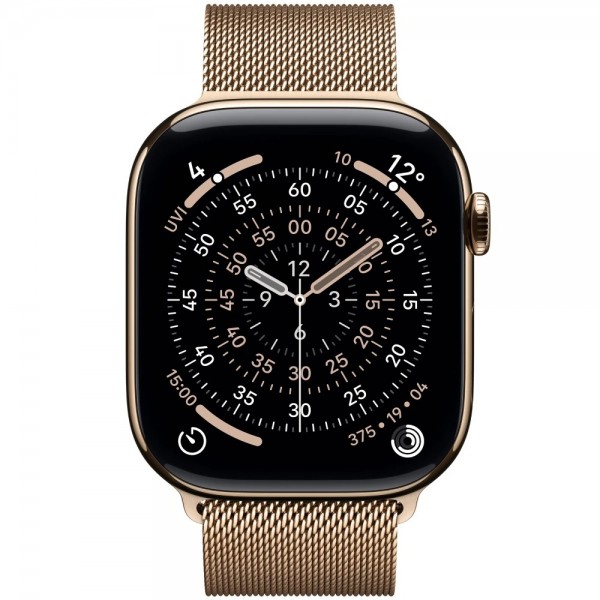 New Apple Watch Series 11 42mm Gold Titanium Aluminum Case with Gold Milanese Loop M/L MF8Y4