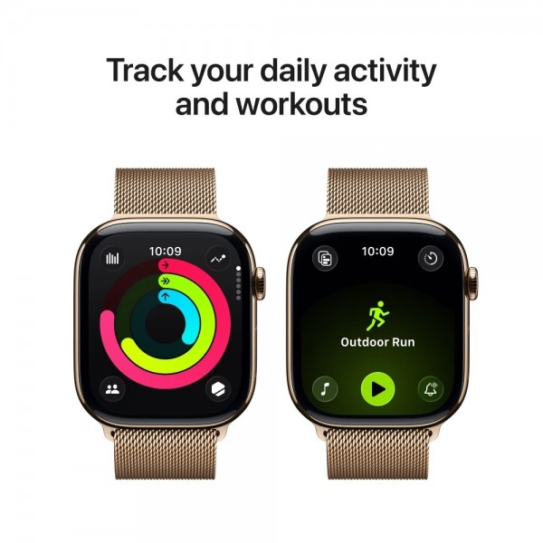New Apple Watch Series 11 42mm Gold Titanium Aluminum Case with Gold Milanese Loop M/L MF8Y4