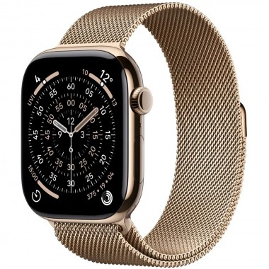 New Apple Watch Series 11 46mm Gold Titanium Aluminum Case with Gold Milanese Loop M/L MFD84