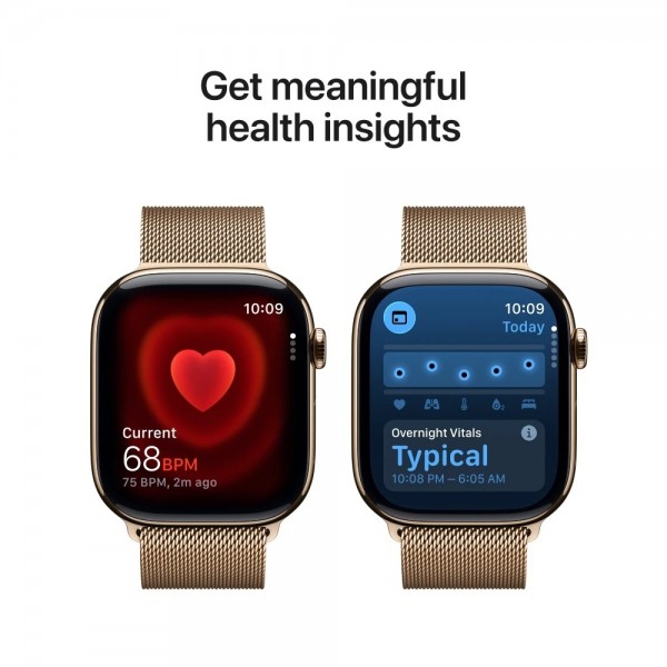 New Apple Watch Series 11 46mm Gold Titanium Aluminum Case with Gold Milanese Loop M/L