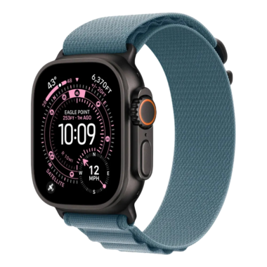 New Apple Watch Ultra 3 GPS + Cellular 49mm Black Titanium Case w. Light Blue Alpine Loop - Medium (MG9L4)