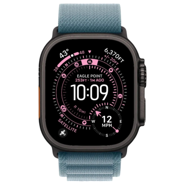 New Apple Watch Ultra 3 GPS + Cellular 49mm Black Titanium Case w. Light Blue Alpine Loop - Medium (MG9L4)