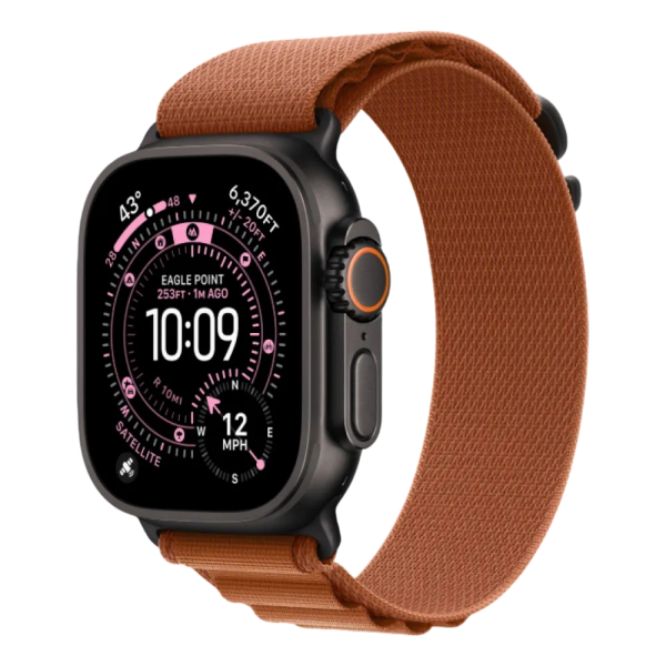 New Apple Watch Ultra 3 GPS + Cellular 49mm Black Titanium Case w. Terra Cotta Alpine Loop - Large (MG9F4)