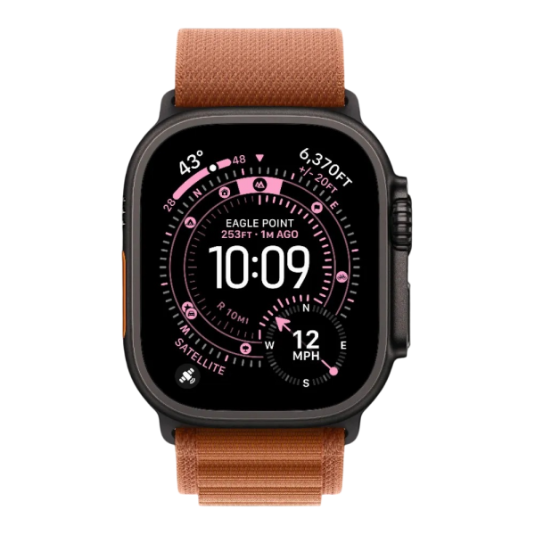 New Apple Watch Ultra 3 GPS + Cellular 49mm Black Titanium Case w. Terra Cotta Alpine Loop - Small (MG9D4)