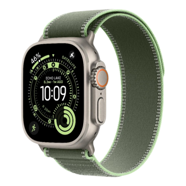 New Apple Watch Ultra 3 GPS + Cellular 49mm Natural Titanium Case w. Green/Neon Trail Loop - M/L (MFT54)