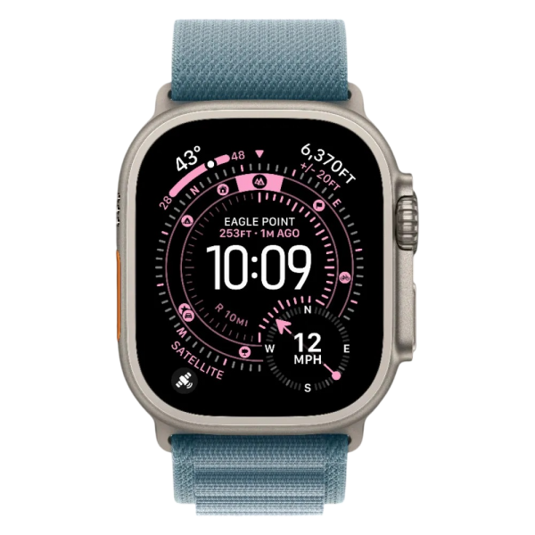 Нова Apple Watch Ultra 3 GPS + Cellular 49mm Natural Titanium Case w. Light Blue Alpine Loop - Small (MEWK4)