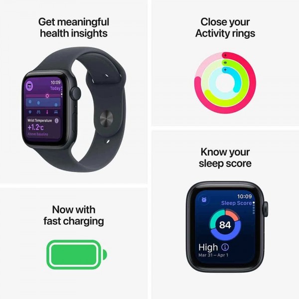 Apple Watch SE 3 2025 44mm GPS + Cellular Midnight Aluminum Case w. Midnight Sport Band S/M MEPH4