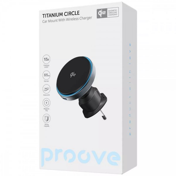 Автотримач з бездротовою зарядкою Proove Circle Qi2 15W Titanium