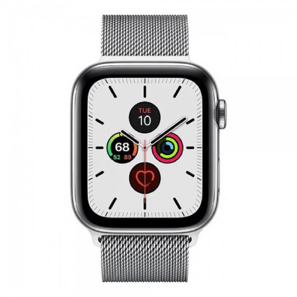 New Apple Watch Series 5 GPS + LTE 44mm Stainless Steel Case with White Milanese Loop (MWWG2)