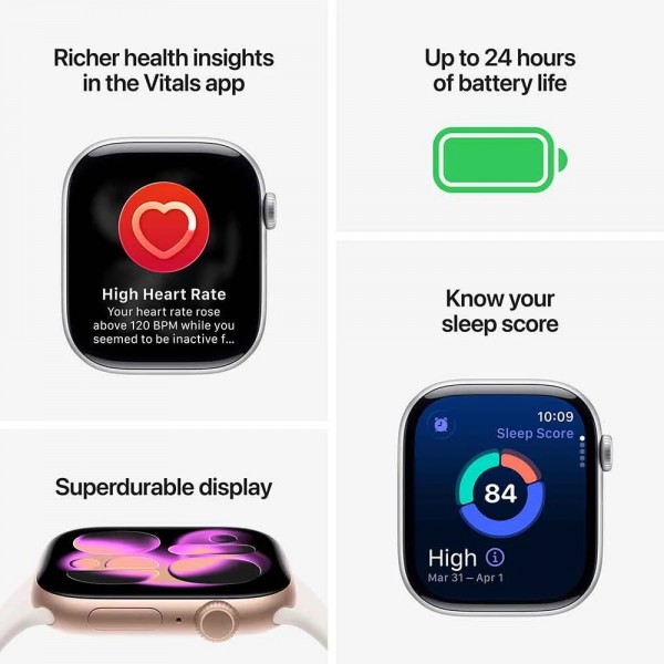 New Apple Watch Series 11 42mm Jet Black Aluminum Case with Black Sport Band S/M MEQT4