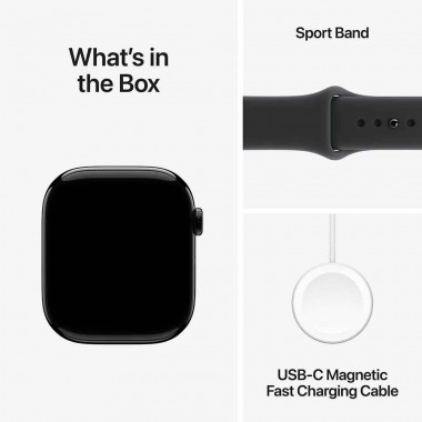 New Apple Watch Series 11 42mm Jet Black Aluminum Case with Black Sport Band S/M MEQT4