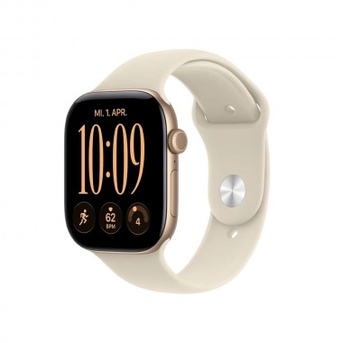 New Apple Watch Series 12 46mm Light Gold Aluminum Case w. Sand Sport Band S/M MJEN4