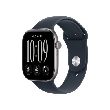 New Apple Watch Series 12 46mm Space Gray Aluminum Case w. Navy Blue Sport Band S/M MJEH4