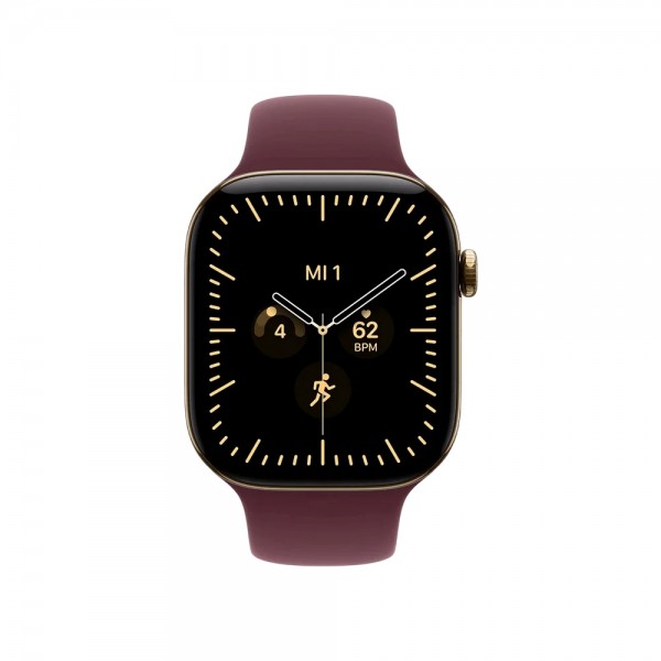 New Apple Watch Series 12 46mm Radiant Gold Titanium Case w. Burgundy Sport Band S/M MJGR4