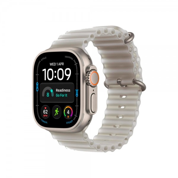 New Apple Watch Ultra 4 GPS + Cellular 49mm Natural Titanium Case w. Translucent Gray Ocean Band (MJAD4)