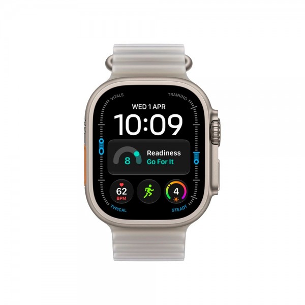 New Apple Watch Ultra 4 GPS + Cellular 49mm Natural Titanium Case w. Translucent Gray Ocean Band (MJAD4)